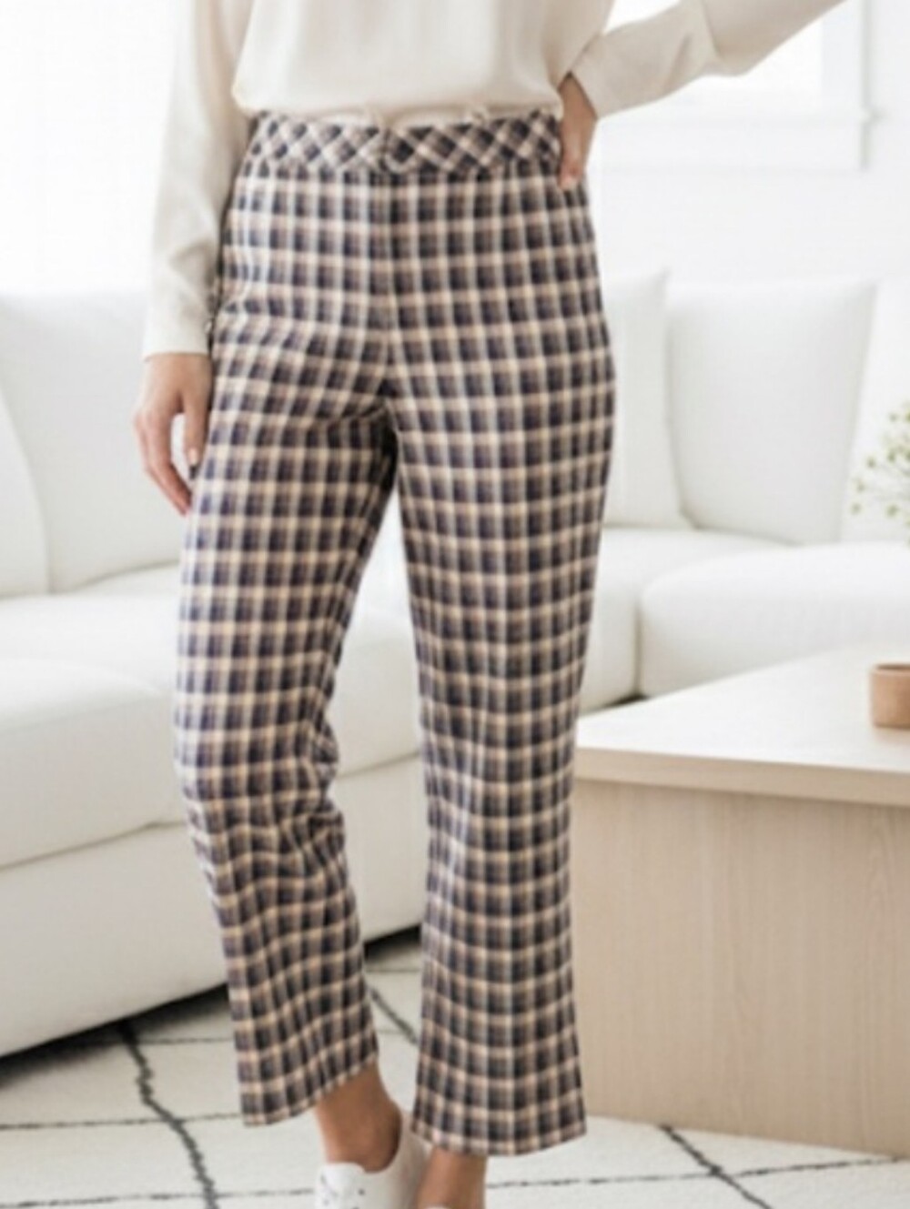 Pearl Lela Rose Plaid High Rise Wide Leg Pink Check Trouser Pants Academia sz14